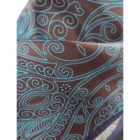 Silk Square Scarf Brown & Turquoise Paisley Design 20"x20" Elegant Soft Handkerc - Picture 9 of 12